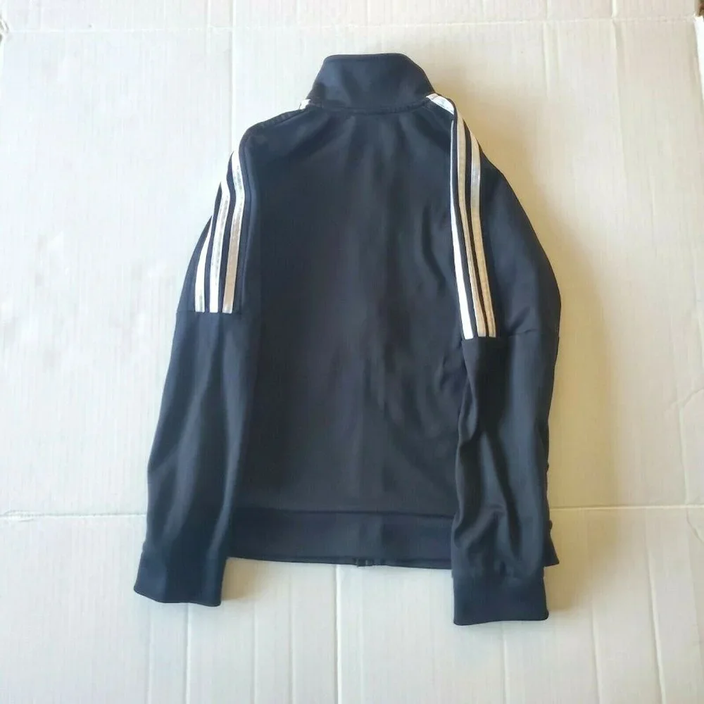 ADIDAS Essentials 3 Stripe Track Jacket Unisex Size 10/12 Black & White Full Zip